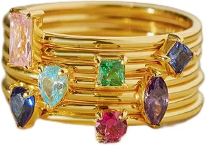 Stackable Birthstone Rings Set, Dainty Gold Birthstone Ring, Family Birthstone Rings, Christmas Jewelry Gift for Mom, 925 Sterling Silver with 18K Gold