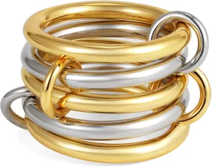 Stackable Gold Rings for Women, 14K Gold Plated Spinelli Ring Silver Gold Multi Ring Mixed Metals Stackable Rings Set for Women Non Tarnish