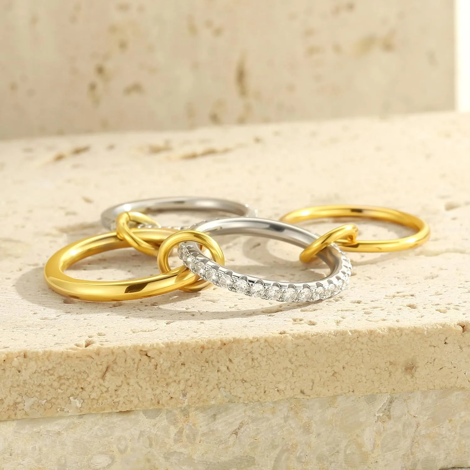 Stackable Rings for Women - 18K Gold Plated Stackable Rings Mixed Interlocking Ring Thumb Ring Trendy Promise Wedding Ring for Women