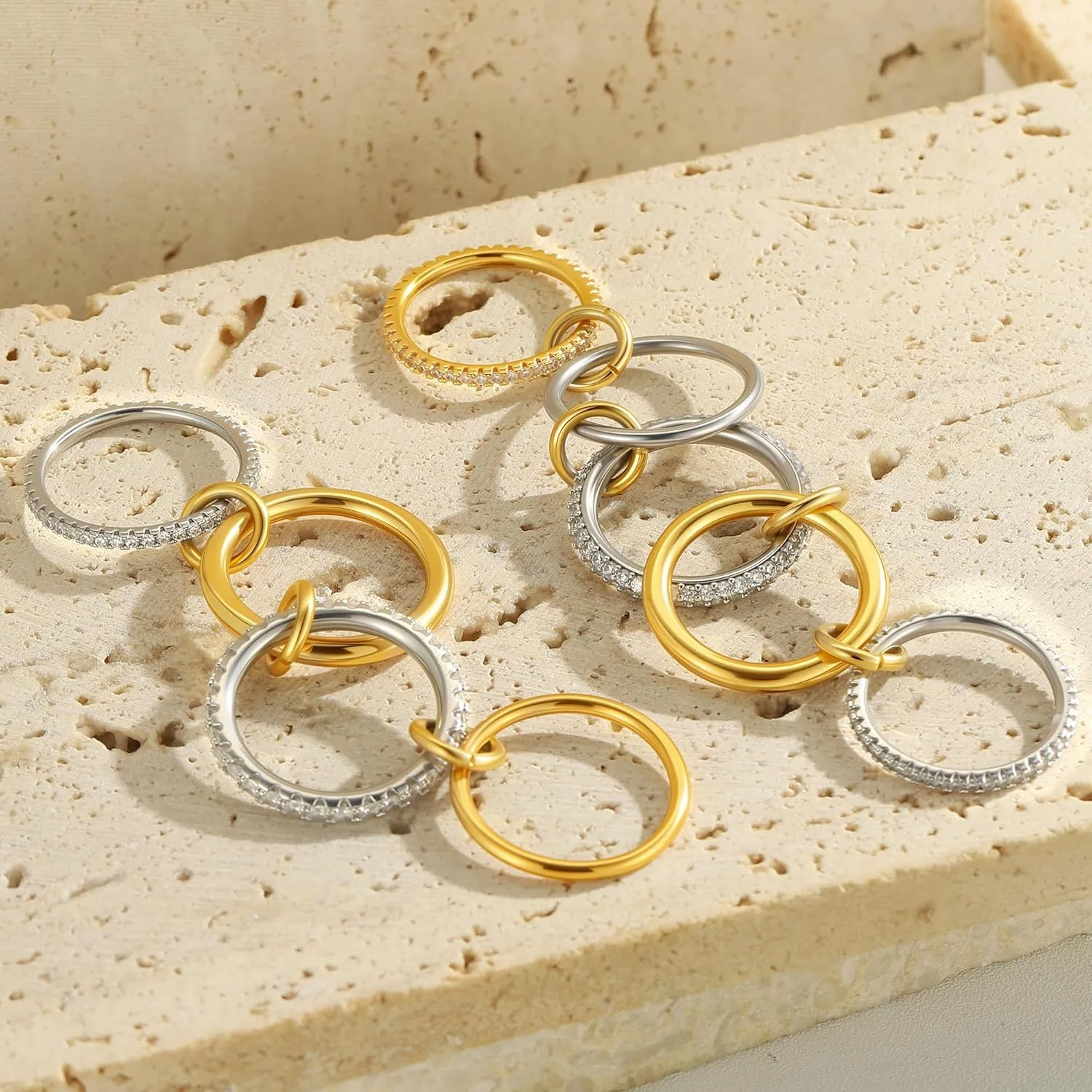 Stackable Rings for Women - 18K Gold Plated Stackable Rings Mixed Interlocking Ring Thumb Ring Trendy Promise Wedding Ring for Women