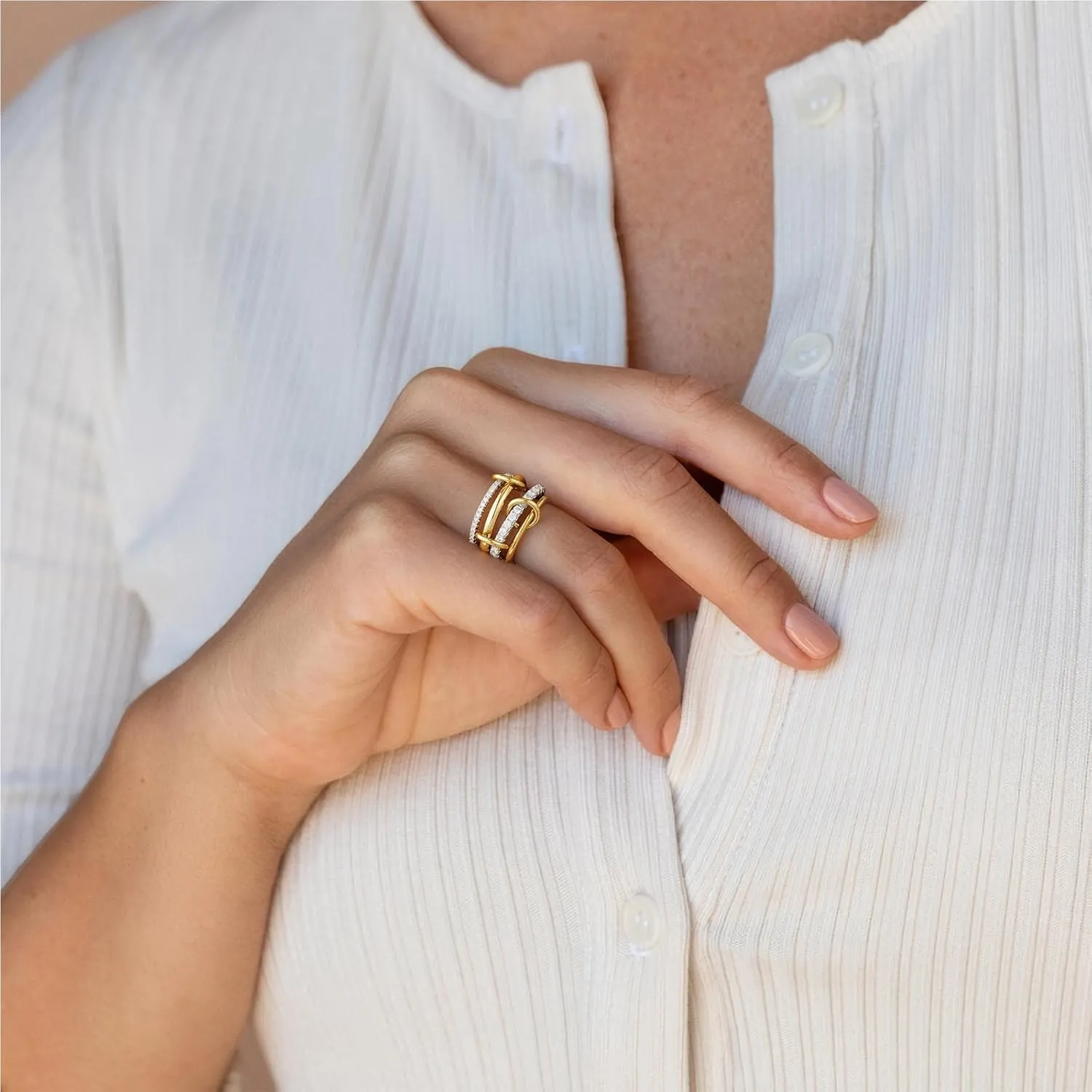 Stackable Rings for Women - 18K Gold Plated Stackable Rings Mixed Interlocking Ring Thumb Ring Trendy Promise Wedding Ring for Women