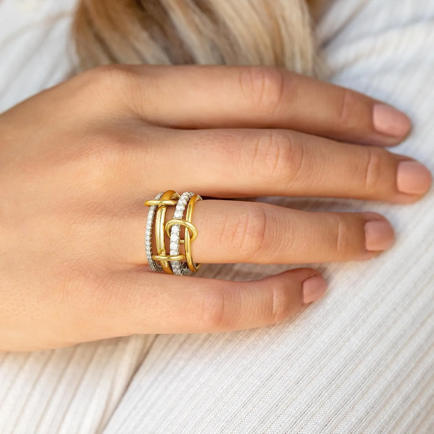 Stackable Rings for Women - 18K Gold Plated Stackable Rings Mixed Interlocking Ring Thumb Ring Trendy Promise Wedding Ring for Women