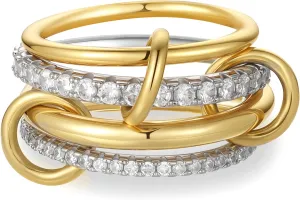 Stackable Rings for Women - 18K Gold Plated Stackable Rings Mixed Interlocking Ring Thumb Ring Trendy Promise Wedding Ring for Women