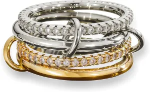 Stackable Rings for Women Non Tarnish 18K Gold Plated Interlocking Ring Stack Set Gold Silver Mixed Metal Statement Rings Dainty Cubic Zirconia Fashion Connected Band Thumb Ring