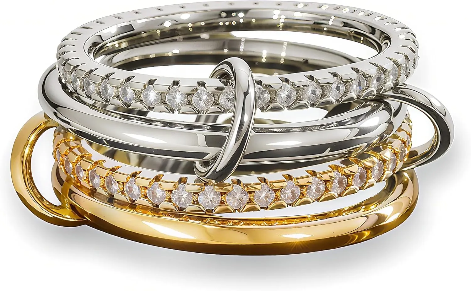 Stackable Rings for Women Non Tarnish 18K Gold Plated Interlocking Ring Stack Set Gold Silver Mixed Metal Statement Rings Dainty Cubic Zirconia Fashion Connected Band Thumb Ring