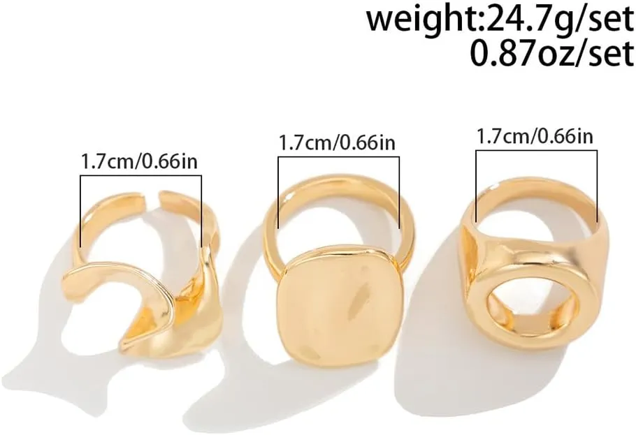 Statement Chunky Gold Dome Rings for Women, Silver Bold Thick Stackable Round Circle Oval Twisted Rings Set Y2k Party Irregular Geometric Jewelry Gift