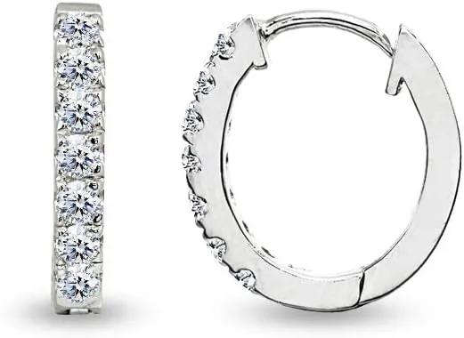 Sterling Silver 15mm Oval Tiny Small AAA Cubic Zirconia Huggie Hoop Earrings for Women