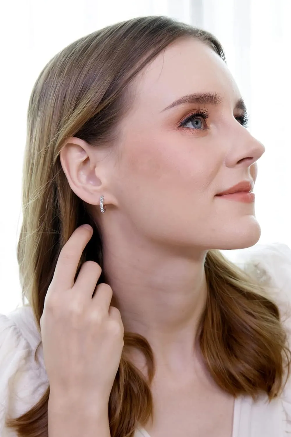 Sterling Silver 15mm Oval Tiny Small AAA Cubic Zirconia Huggie Hoop Earrings for Women