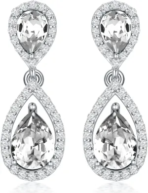 Sterling Silver Birthstone Dangle Earring Studs for Women s925 Silver Month Stone Teardrop Dangling Earrings with Moissanite Accents for Her Mom Ladies Valentines Day Mothers Day Christmas