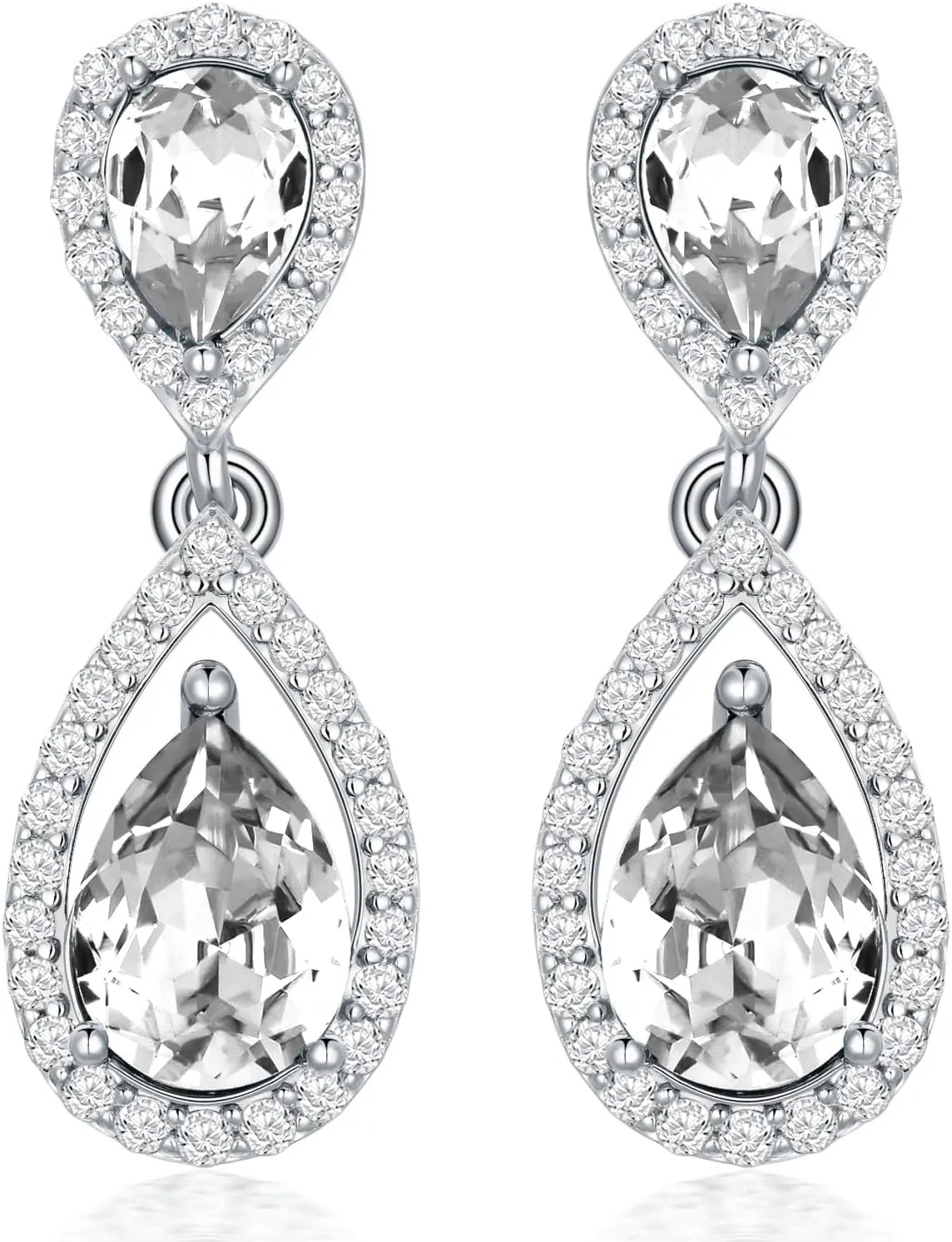 Sterling Silver Birthstone Dangle Earring Studs for Women s925 Silver Month Stone Teardrop Dangling Earrings with Moissanite Accents for Her Mom Ladies Valentines Day Mothers Day Christmas
