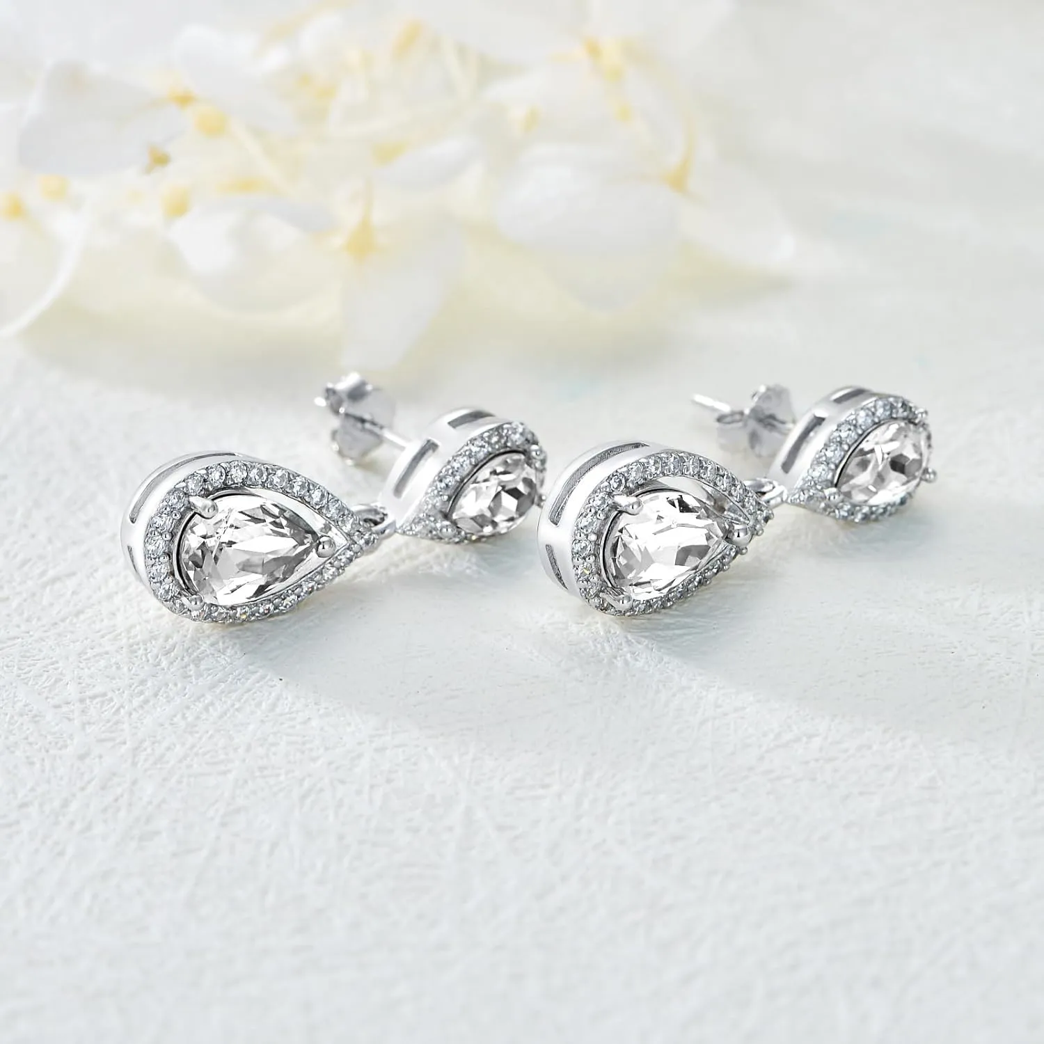 Sterling Silver Birthstone Dangle Earring Studs for Women s925 Silver Month Stone Teardrop Dangling Earrings with Moissanite Accents for Her Mom Ladies Valentines Day Mothers Day Christmas