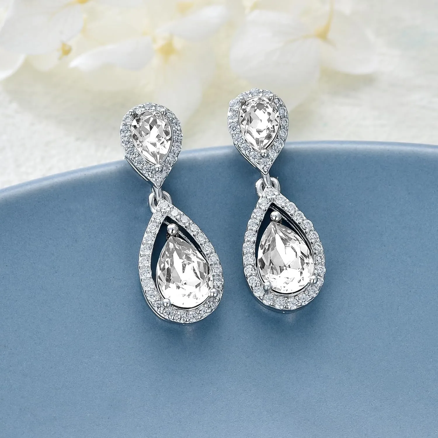Sterling Silver Birthstone Dangle Earring Studs for Women s925 Silver Month Stone Teardrop Dangling Earrings with Moissanite Accents for Her Mom Ladies Valentines Day Mothers Day Christmas