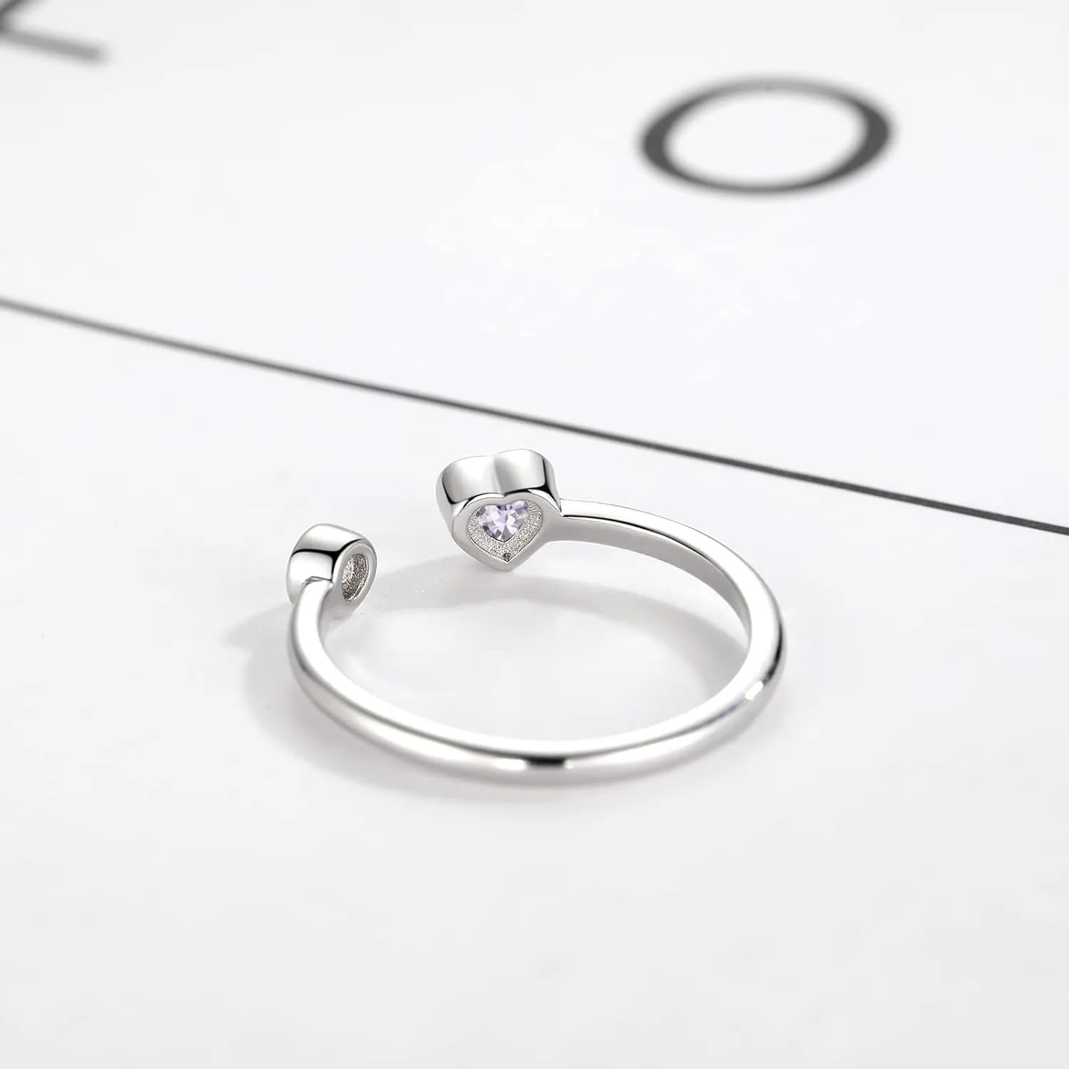 Sterling Silver Birthstone Rings Women, Adjustable Heart Ring Stackable Finger Open Rings Wedding Engagement Promise Eternity Bands with Cubic Zirconia CZ, Birthday Jewelry Gift Size 5-10