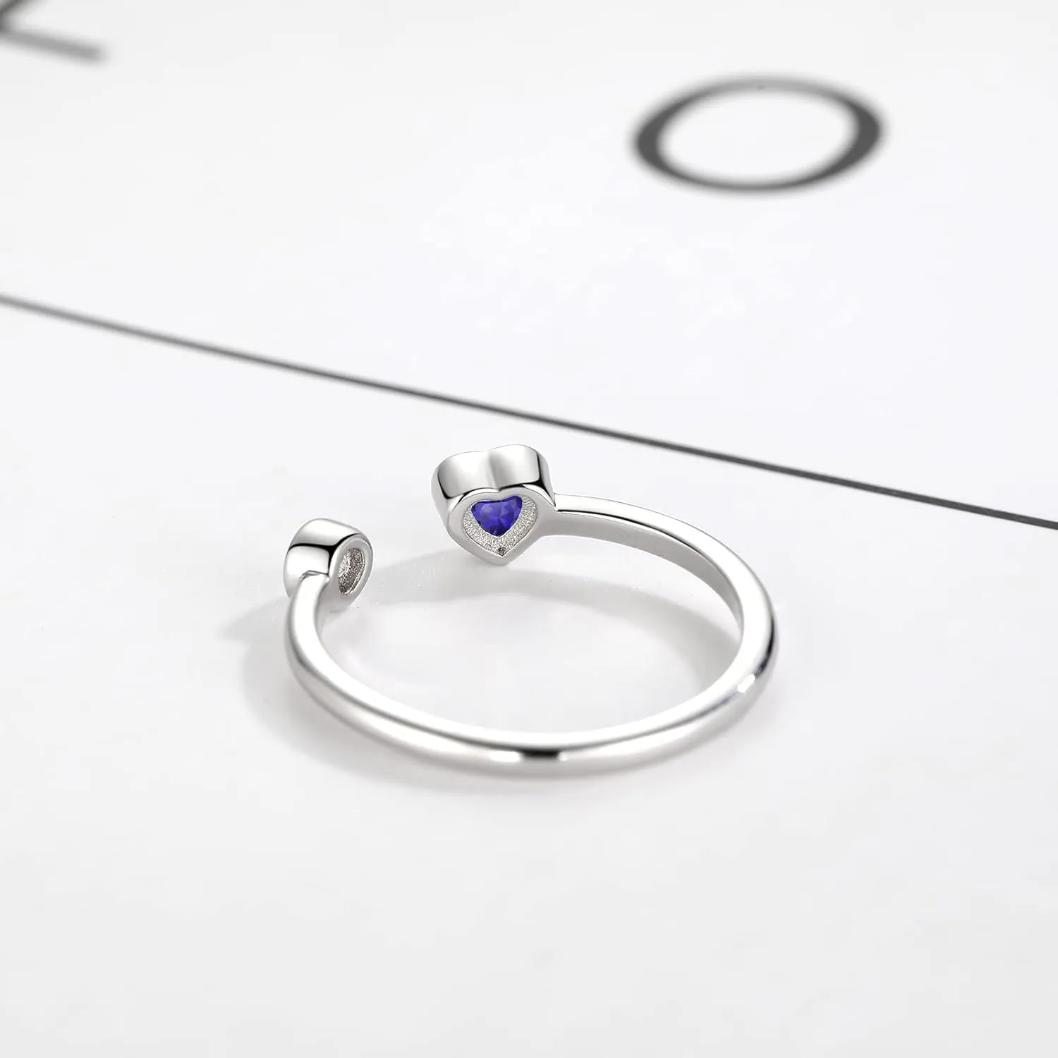Sterling Silver Birthstone Rings Women, Adjustable Heart Ring Stackable Finger Open Rings Wedding Engagement Promise Eternity Bands with Cubic Zirconia CZ, Birthday Jewelry Gift Size 5-10