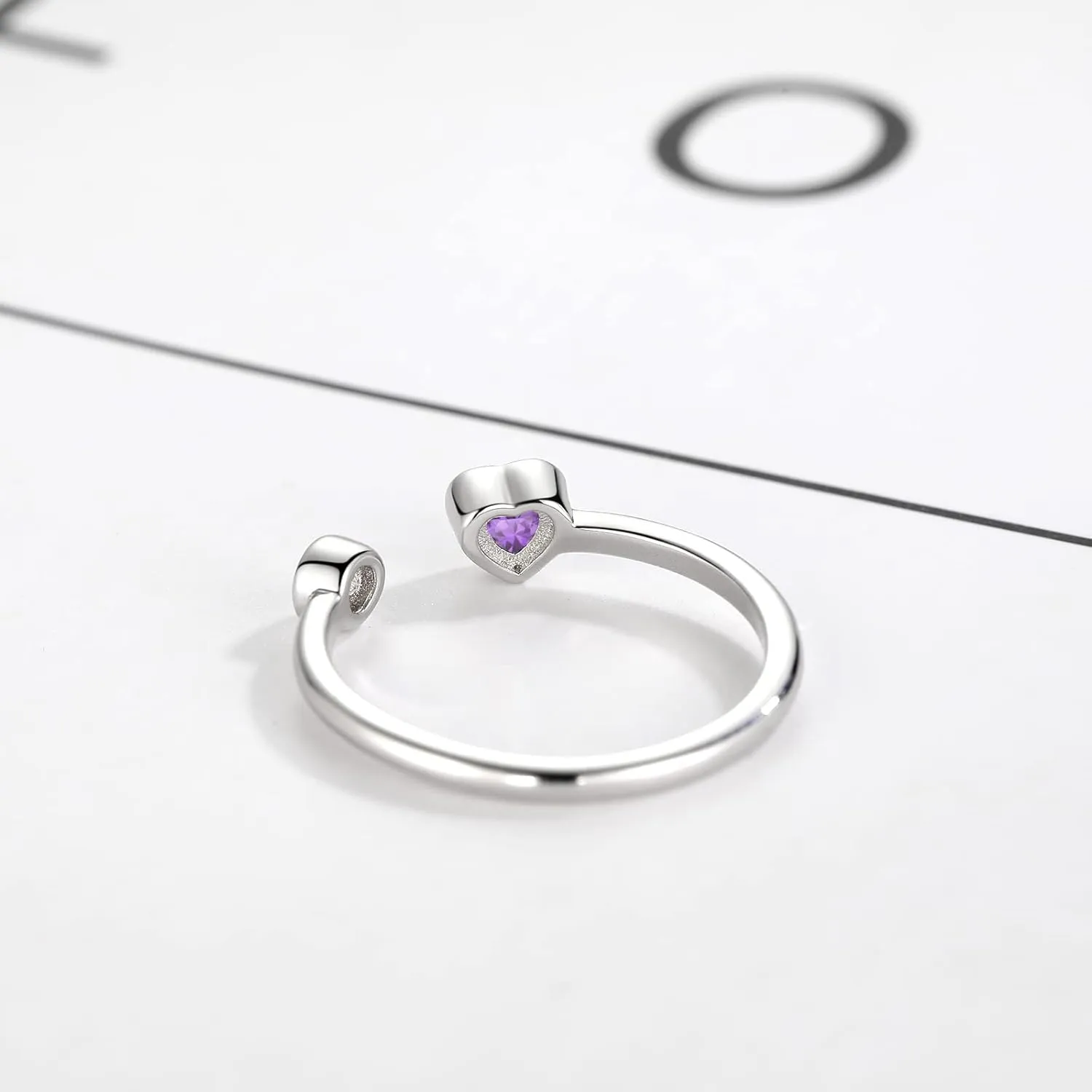 Sterling Silver Birthstone Rings Women, Adjustable Heart Ring Stackable Finger Open Rings Wedding Engagement Promise Eternity Bands with Cubic Zirconia CZ, Birthday Jewelry Gift Size 5-10