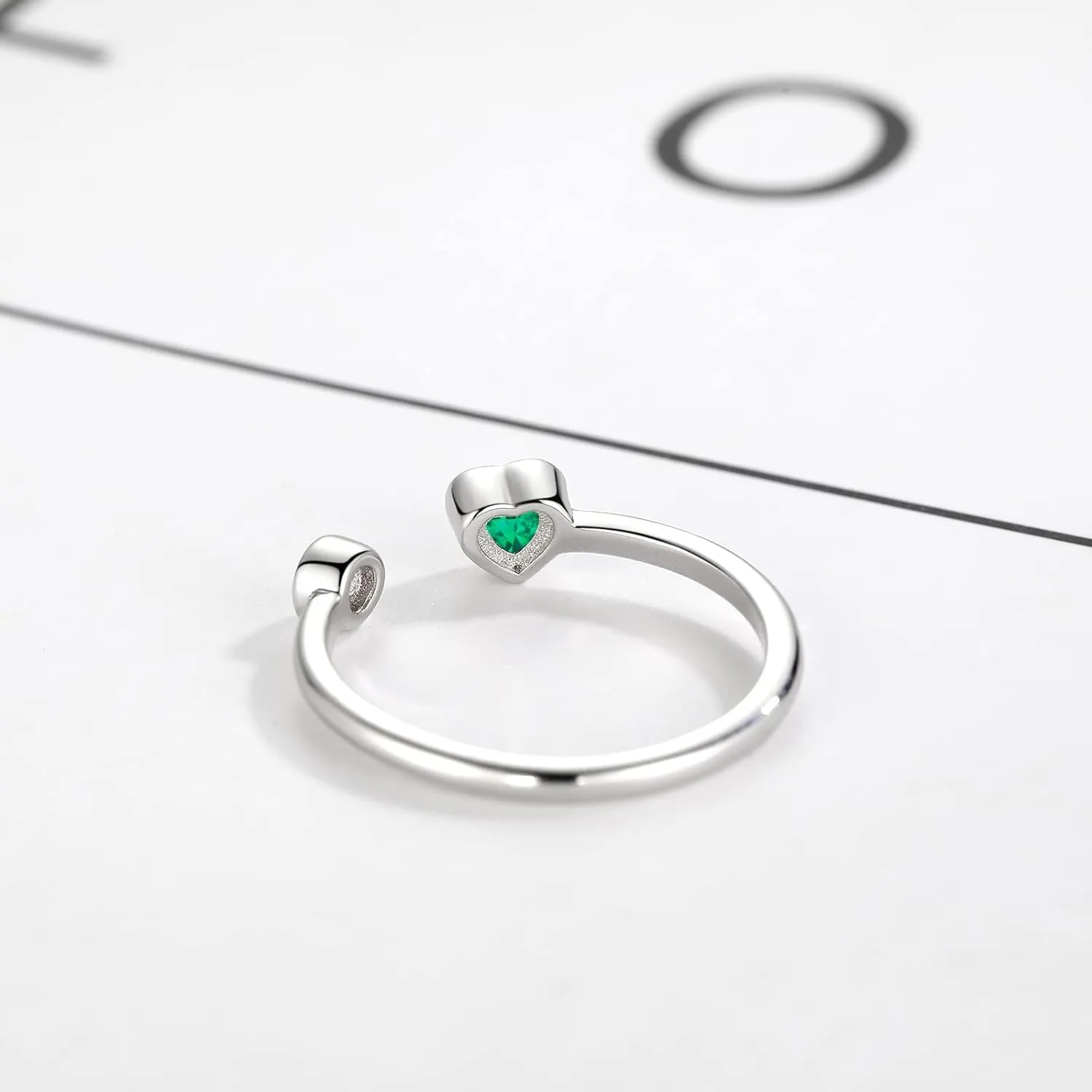 Sterling Silver Birthstone Rings Women, Adjustable Heart Ring Stackable Finger Open Rings Wedding Engagement Promise Eternity Bands with Cubic Zirconia CZ, Birthday Jewelry Gift Size 5-10