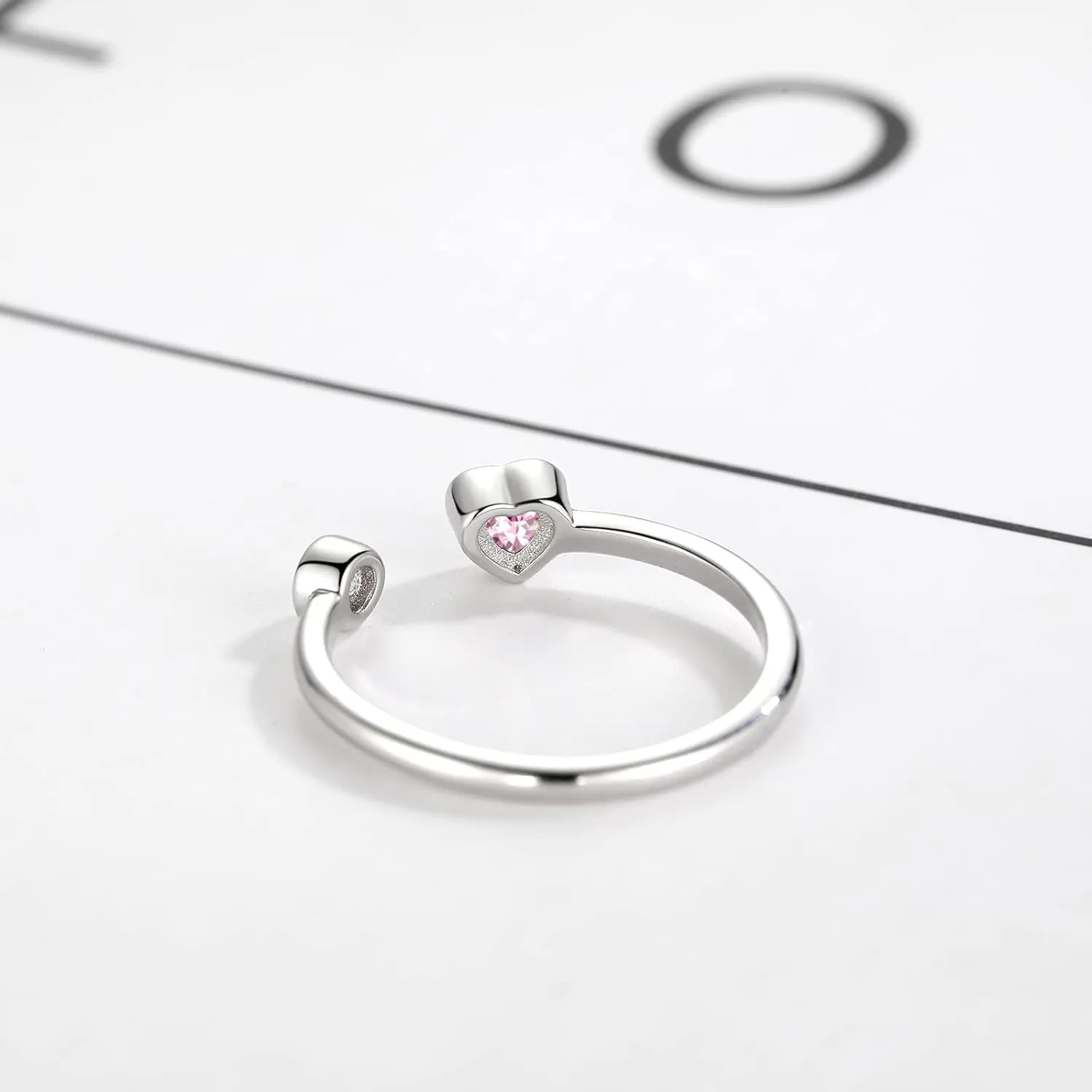 Sterling Silver Birthstone Rings Women, Adjustable Heart Ring Stackable Finger Open Rings Wedding Engagement Promise Eternity Bands with Cubic Zirconia CZ, Birthday Jewelry Gift Size 5-10