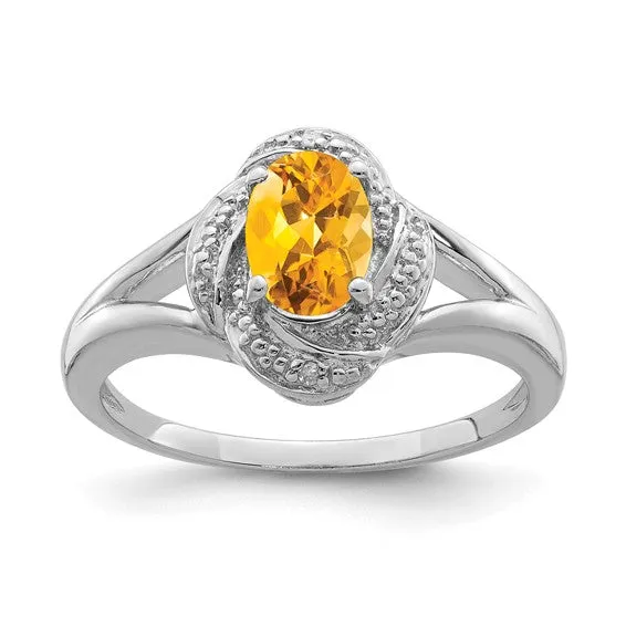 Sterling Silver Diamond & Oval Gemstone Birthstone Rings