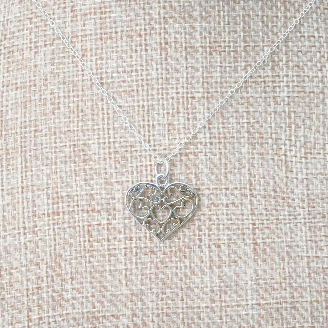 Sterling Silver for Women Layered Necklace Pendant for Girl Choker Chain A Christmas Gift for Women girl Y Silver Heart Necklace, Celtic Pendants, Minimal Jewelry (Heart)