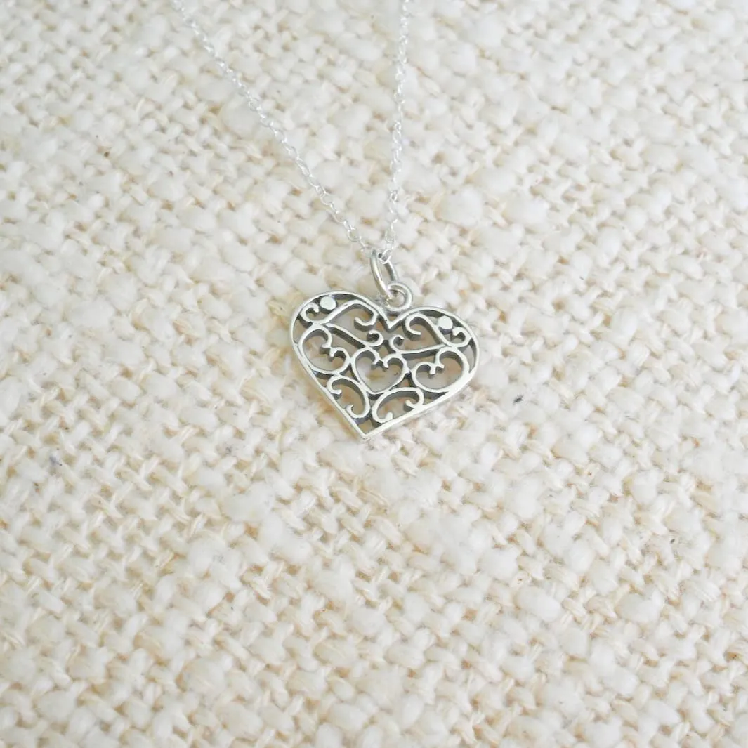 Sterling Silver for Women Layered Necklace Pendant for Girl Choker Chain A Christmas Gift for Women girl Y Silver Heart Necklace, Celtic Pendants, Minimal Jewelry (Heart)