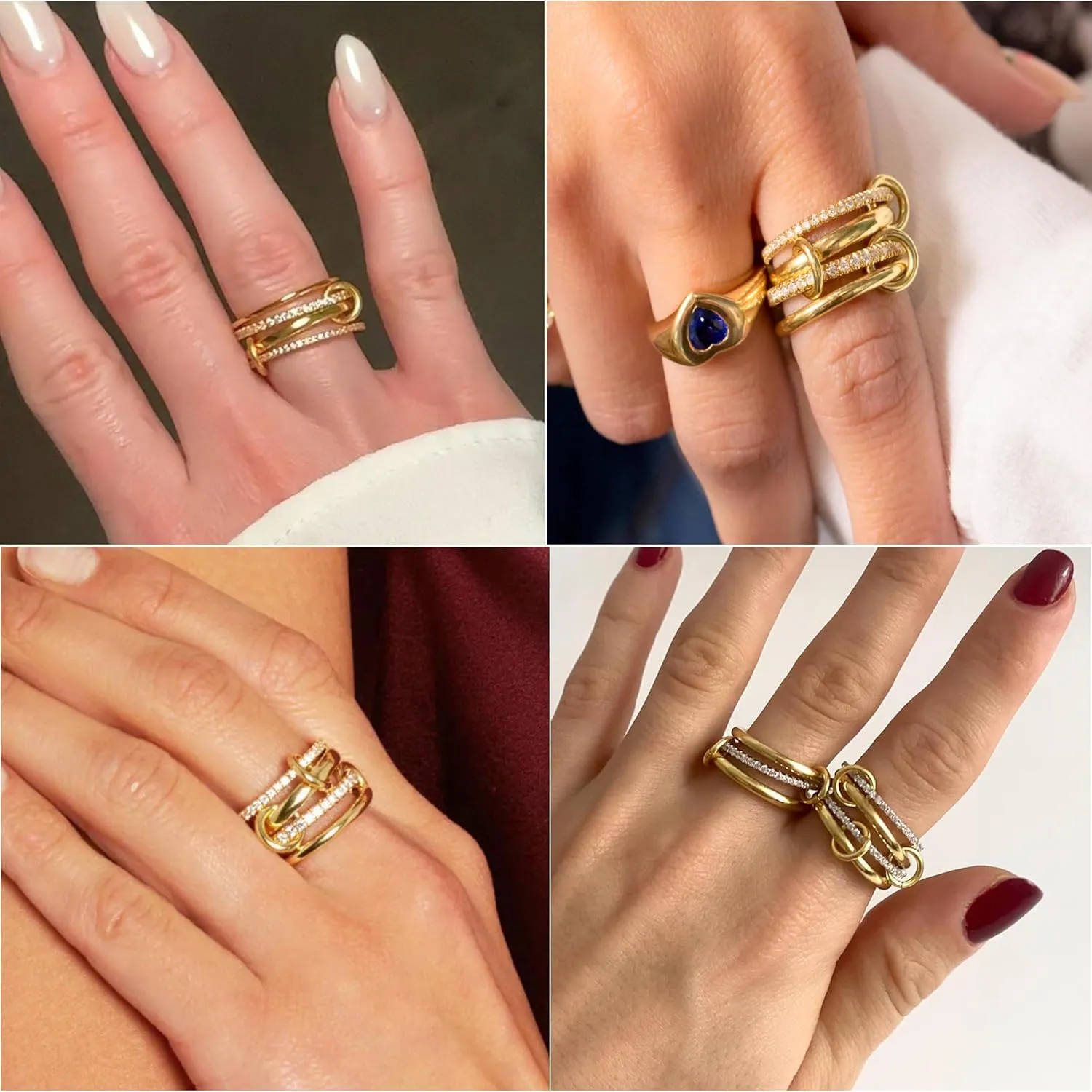 Sterling Silver Interlocked Stackable Rings for Women Mixed Thumb Ring Non Tarnish Multi Link Connected Ring Women Fidget Rings for Anxiety 6-10