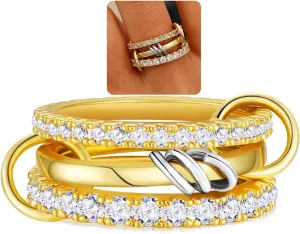Sterling Silver Interlocked Stackable Rings for Women Mixed Thumb Ring Non Tarnish Multi Link Connected Ring Women Fidget Rings for Anxiety 6-10
