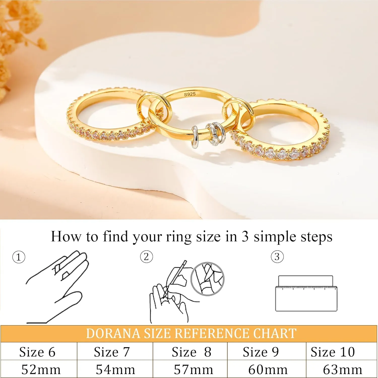 Sterling Silver Interlocked Stackable Rings for Women Mixed Thumb Ring Non Tarnish Multi Link Connected Ring Women Fidget Rings for Anxiety 6-10