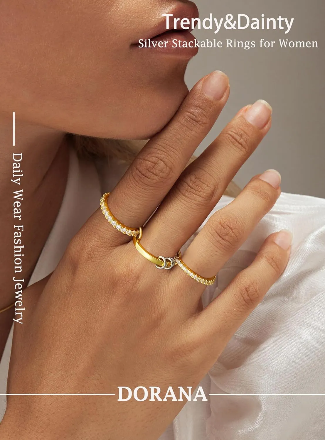 Sterling Silver Interlocked Stackable Rings for Women Mixed Thumb Ring Non Tarnish Multi Link Connected Ring Women Fidget Rings for Anxiety 6-10