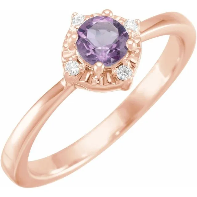 Sterling Silver or 14k Gold Gemstone and .04 CTW Diamond Halo-Style Rings
