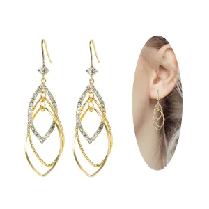 Sterling Silver Teardrop Dangle Earrings for Women,14k Gold Plated Double Linear Drop Hoop Diamonds Earrings (Gold)