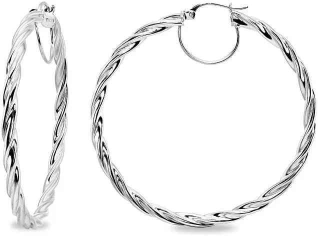 Sterling Silver Twist Round Hoop Earrings for Women (3x15mm - 45mm Diameter)
