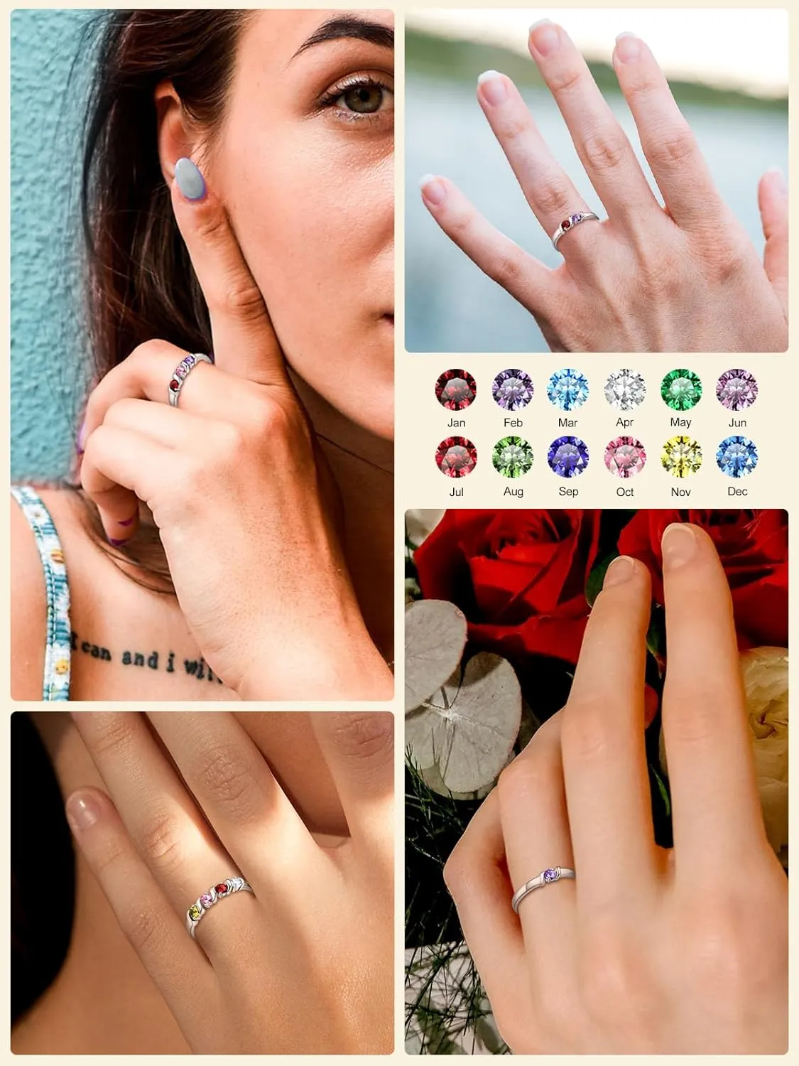 Supcare Mother Ring with Personalized 1-5 Birthstones Custom Sterling Silver Thumb Ring with Family Names Gifts for Mom Girlfriend (with Gift Package)