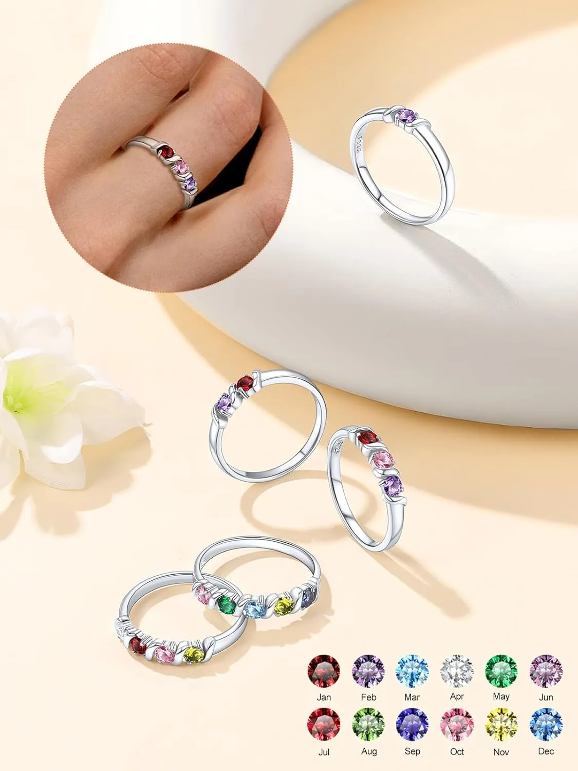 Supcare Mother Ring with Personalized 1-5 Birthstones Custom Sterling Silver Thumb Ring with Family Names Gifts for Mom Girlfriend (with Gift Package)
