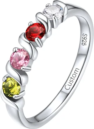 Supcare Mother Ring with Personalized 1-5 Birthstones Custom Sterling Silver Thumb Ring with Family Names Gifts for Mom Girlfriend (with Gift Package)
