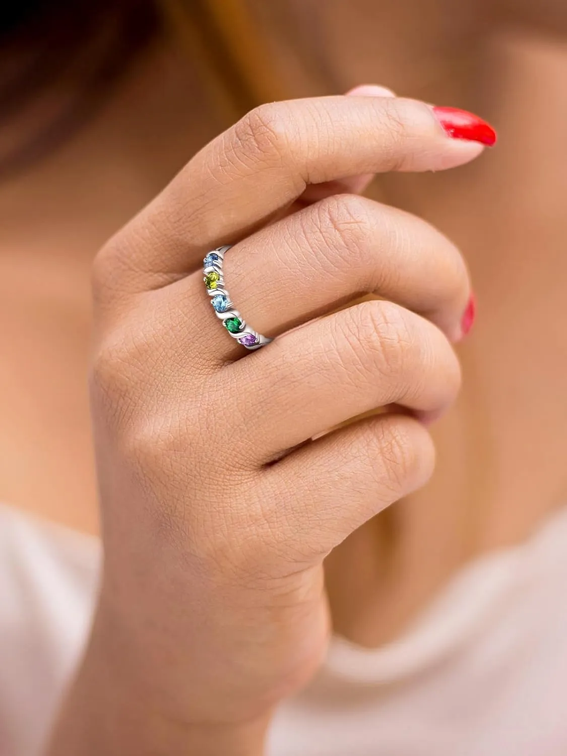 Supcare Mother Ring with Personalized 1-5 Birthstones Custom Sterling Silver Thumb Ring with Family Names Gifts for Mom Girlfriend (with Gift Package)