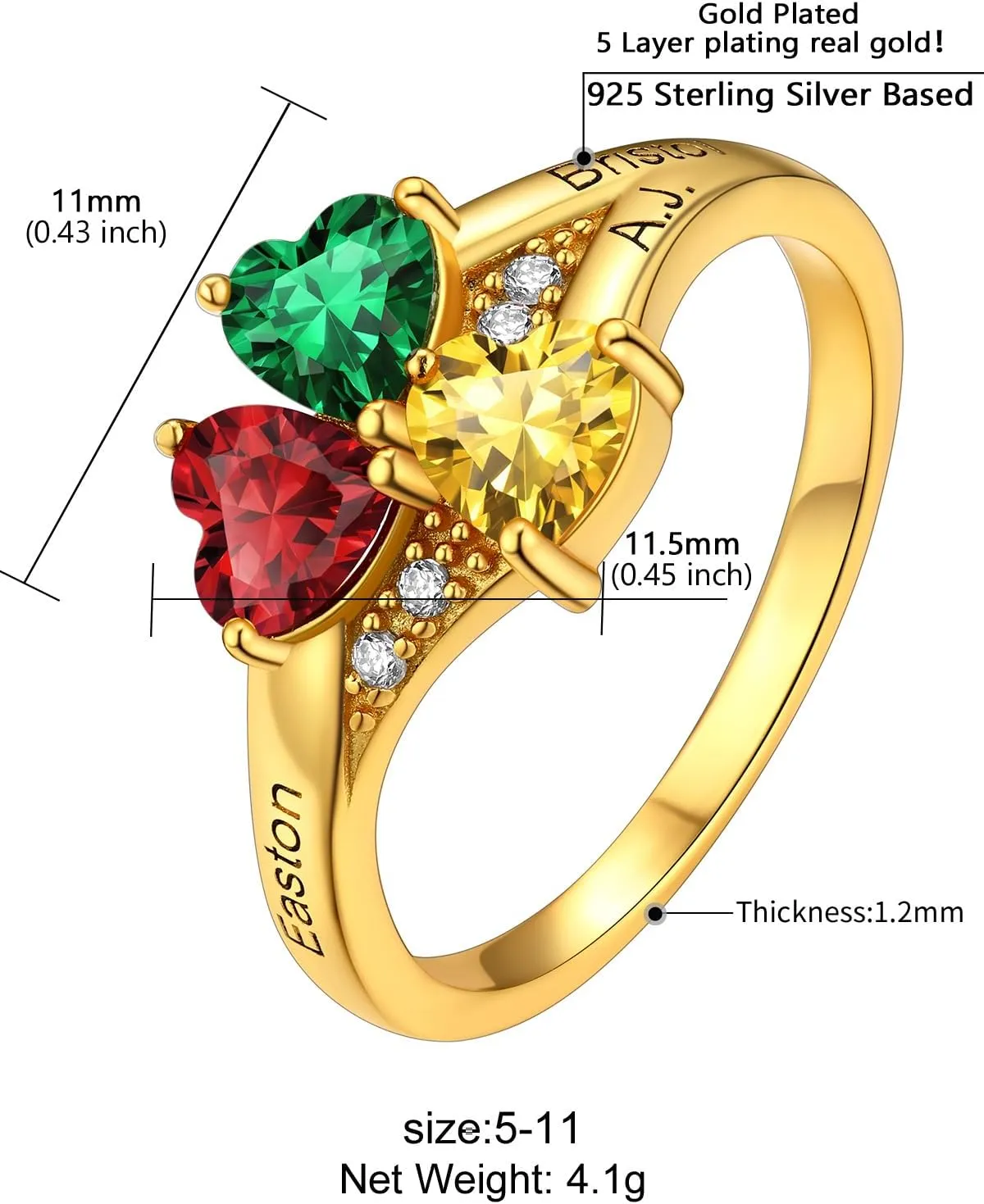 Supcare Mother Ring with Personalized 1-5 Birthstones Custom Sterling Silver Thumb Ring with Family Names Gifts for Mom Girlfriend (with Gift Package)