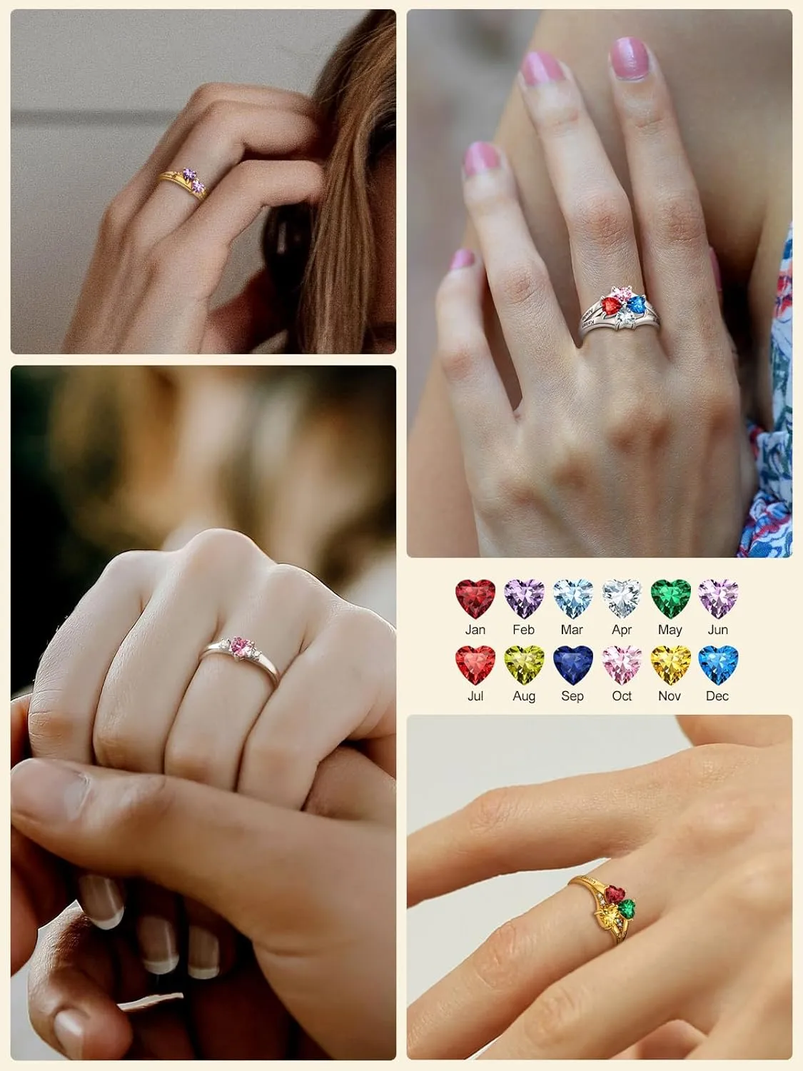 Supcare Mother Ring with Personalized 1-5 Birthstones Custom Sterling Silver Thumb Ring with Family Names Gifts for Mom Girlfriend (with Gift Package)