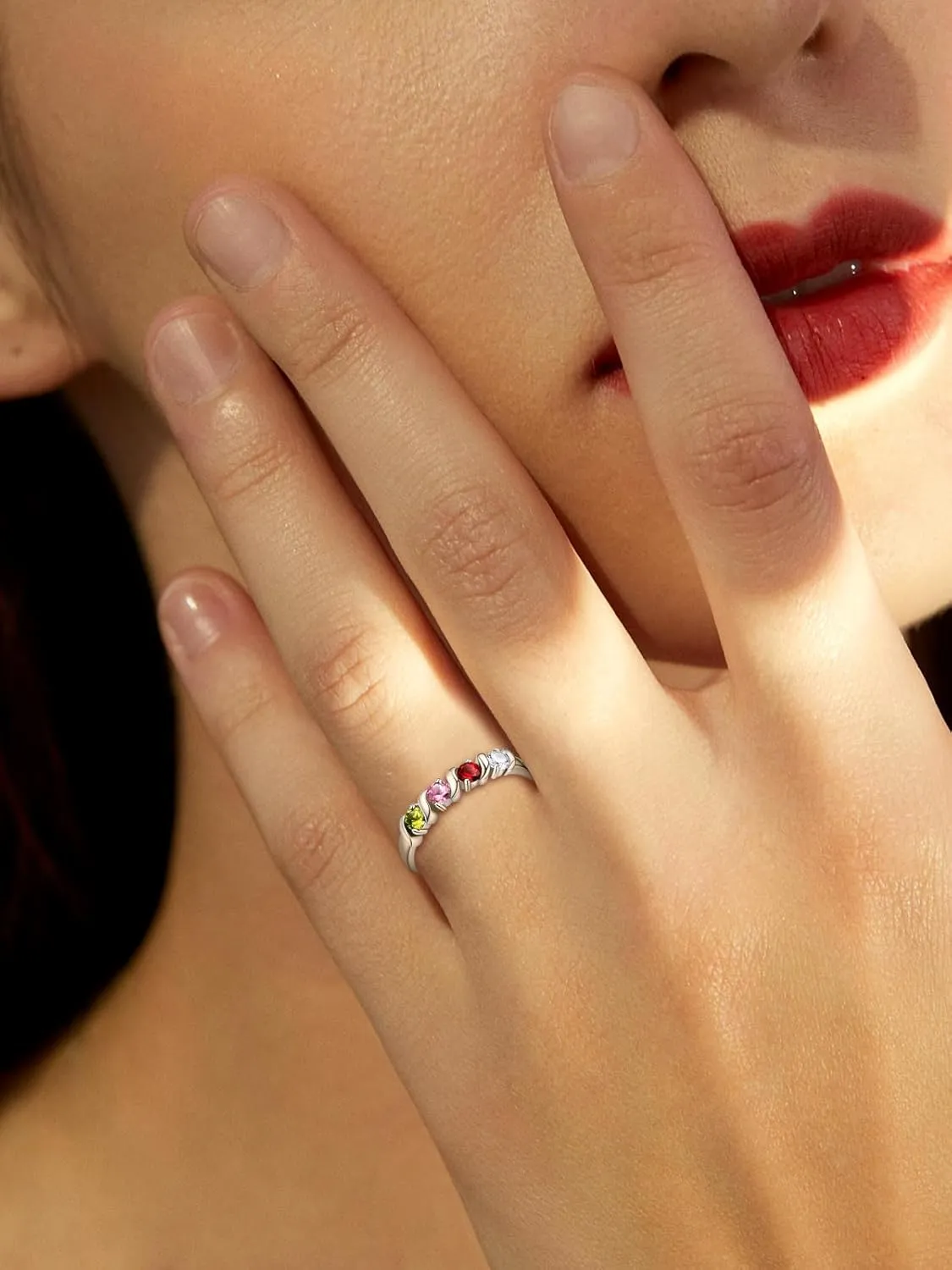 Supcare Mother Ring with Personalized 1-5 Birthstones Custom Sterling Silver Thumb Ring with Family Names Gifts for Mom Girlfriend (with Gift Package)