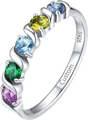 Supcare Mother Ring with Personalized 1-5 Birthstones Custom Sterling Silver Thumb Ring with Family Names Gifts for Mom Girlfriend (with Gift Package)