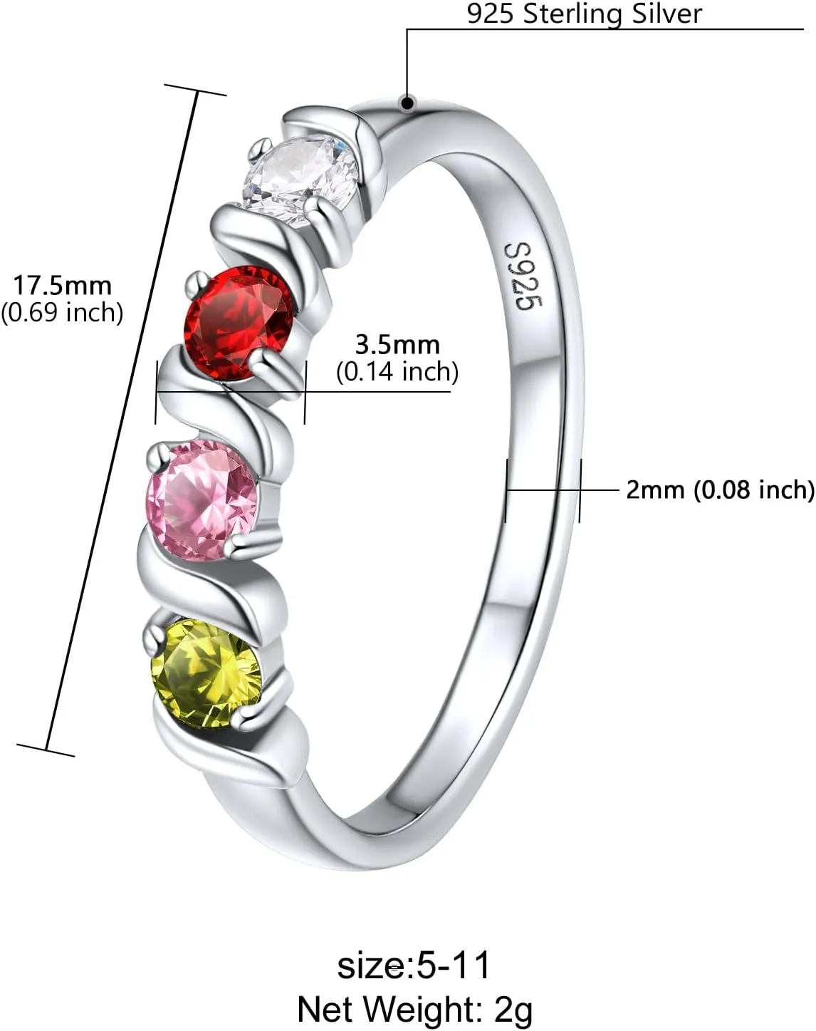 Supcare Mother Ring with Personalized 1-5 Birthstones Custom Sterling Silver Thumb Ring with Family Names Gifts for Mom Girlfriend (with Gift Package)