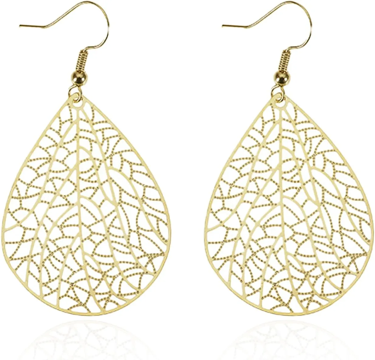 Teardrop Filigree Earrings For Women, Dangle Drop Earrings Trendy Leaf Earrings Big Statement Lightweight Dainty Earrings Minimalist Earrings Fashion Hollow Earrings