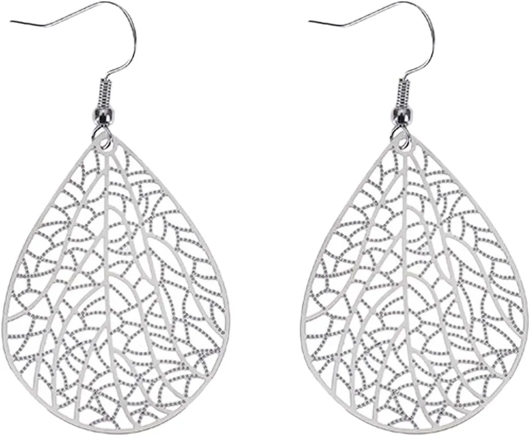 Teardrop Filigree Earrings For Women, Dangle Drop Earrings Trendy Leaf Earrings Big Statement Lightweight Dainty Earrings Minimalist Earrings Fashion Hollow Earrings
