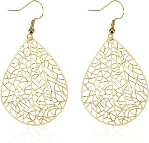 Teardrop Filigree Earrings For Women, Dangle Drop Earrings Trendy Leaf Earrings Big Statement Lightweight Dainty Earrings Minimalist Earrings Fashion Hollow Earrings