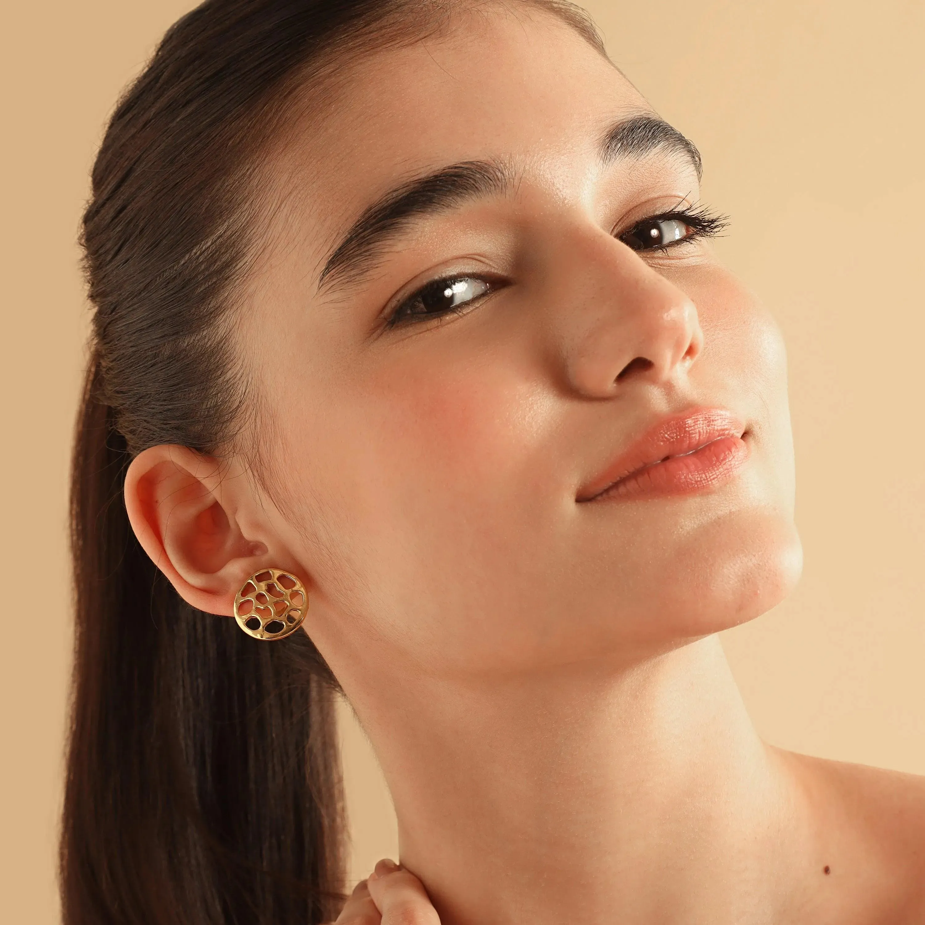 TFC Round Jaali Gold Plated Stud Earrings