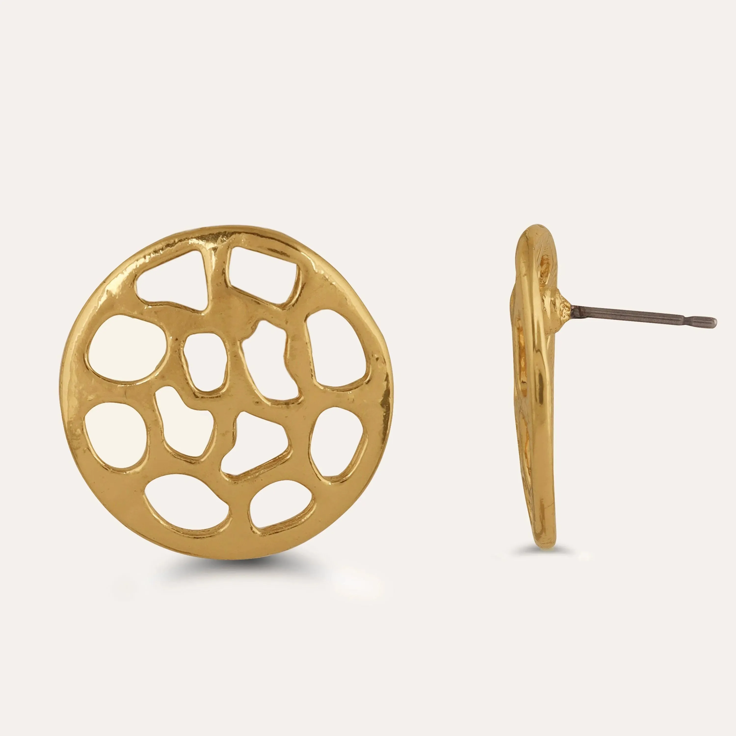 TFC Round Jaali Gold Plated Stud Earrings