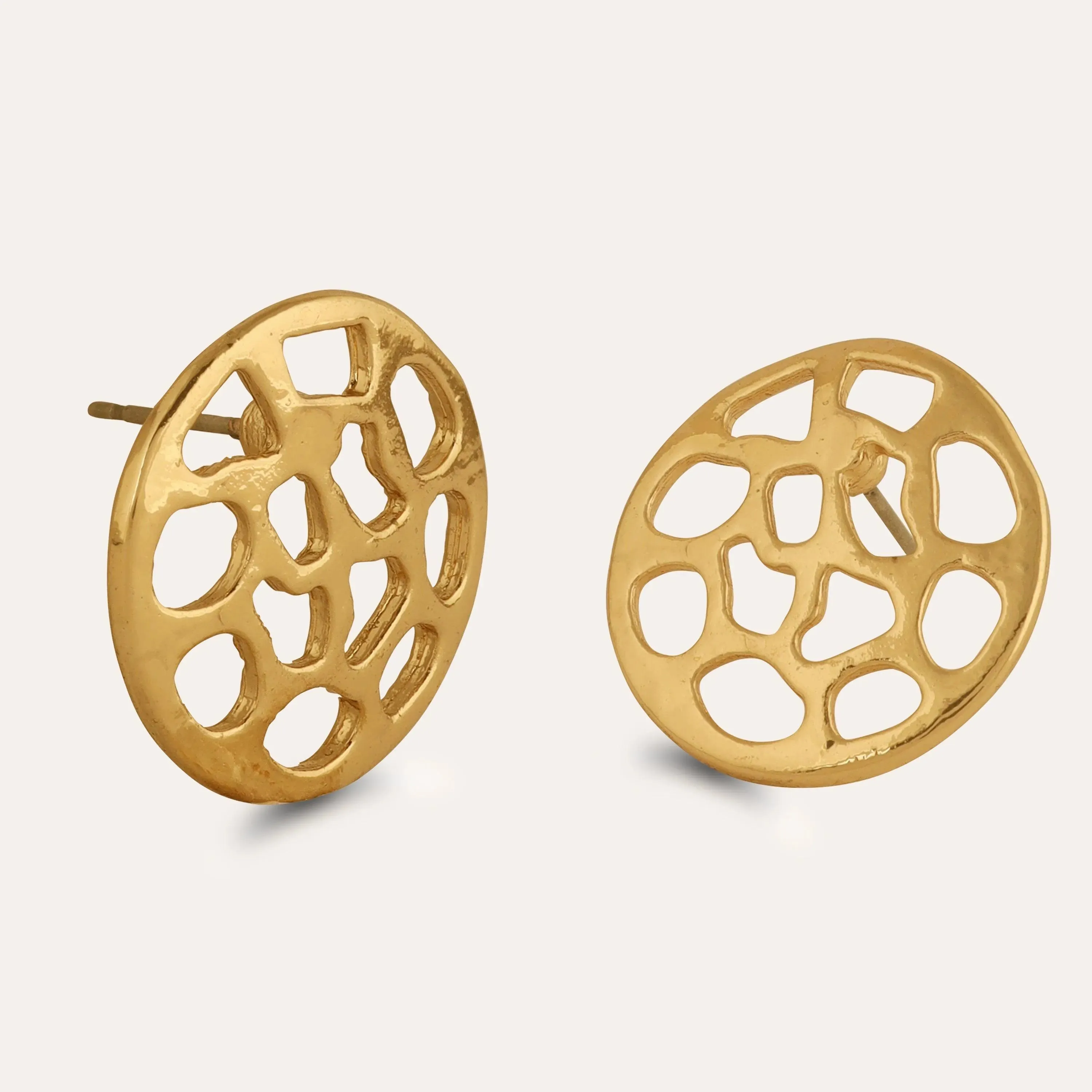 TFC Round Jaali Gold Plated Stud Earrings