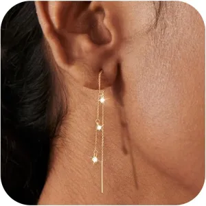 Threader Earrings for Women Trendy Dainty Gold Tassel Rhinestone CZ Long Chain Earrings Jewelry Gifts