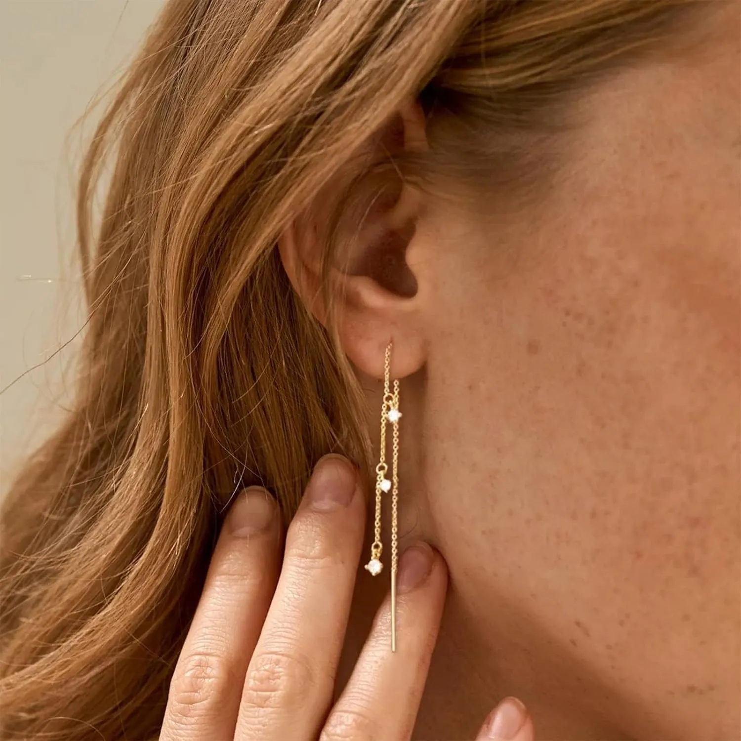 Threader Earrings for Women Trendy Dainty Gold Tassel Rhinestone CZ Long Chain Earrings Jewelry Gifts