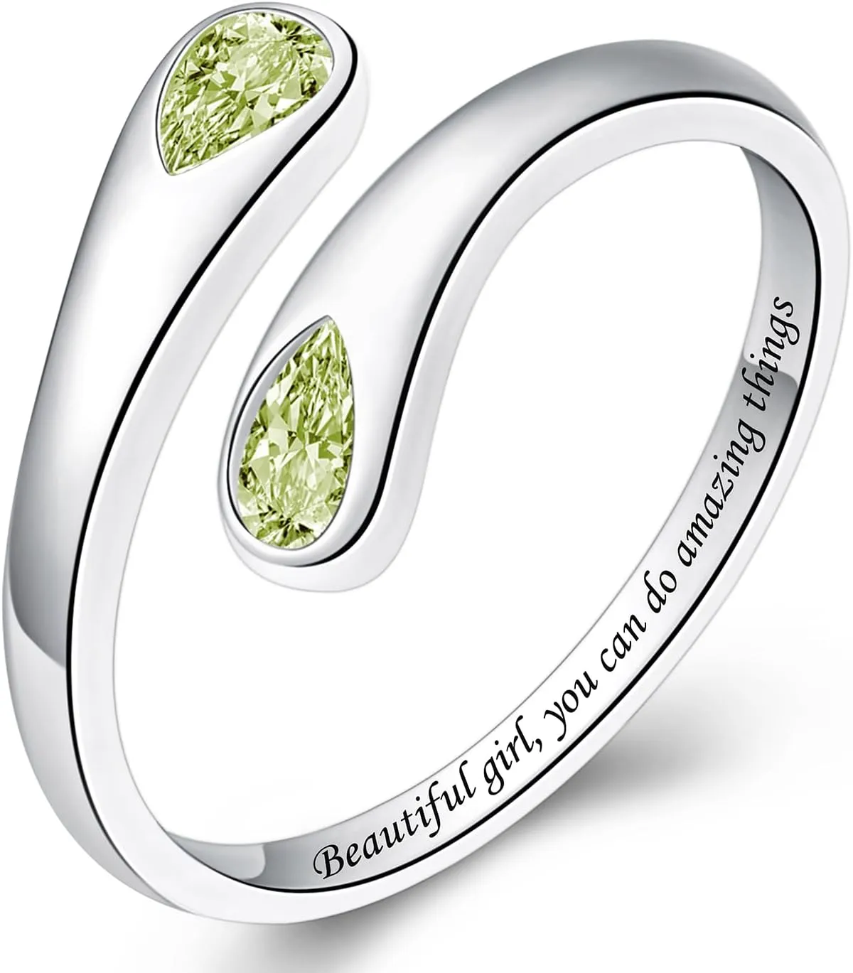 Thumb Rings for Women - 925 Sterling Silver Birthstone Open Teardrop Encouragement Adjustable Ring Women Gifts for Teens Mom Birthday Mother's Day St Patricks Day