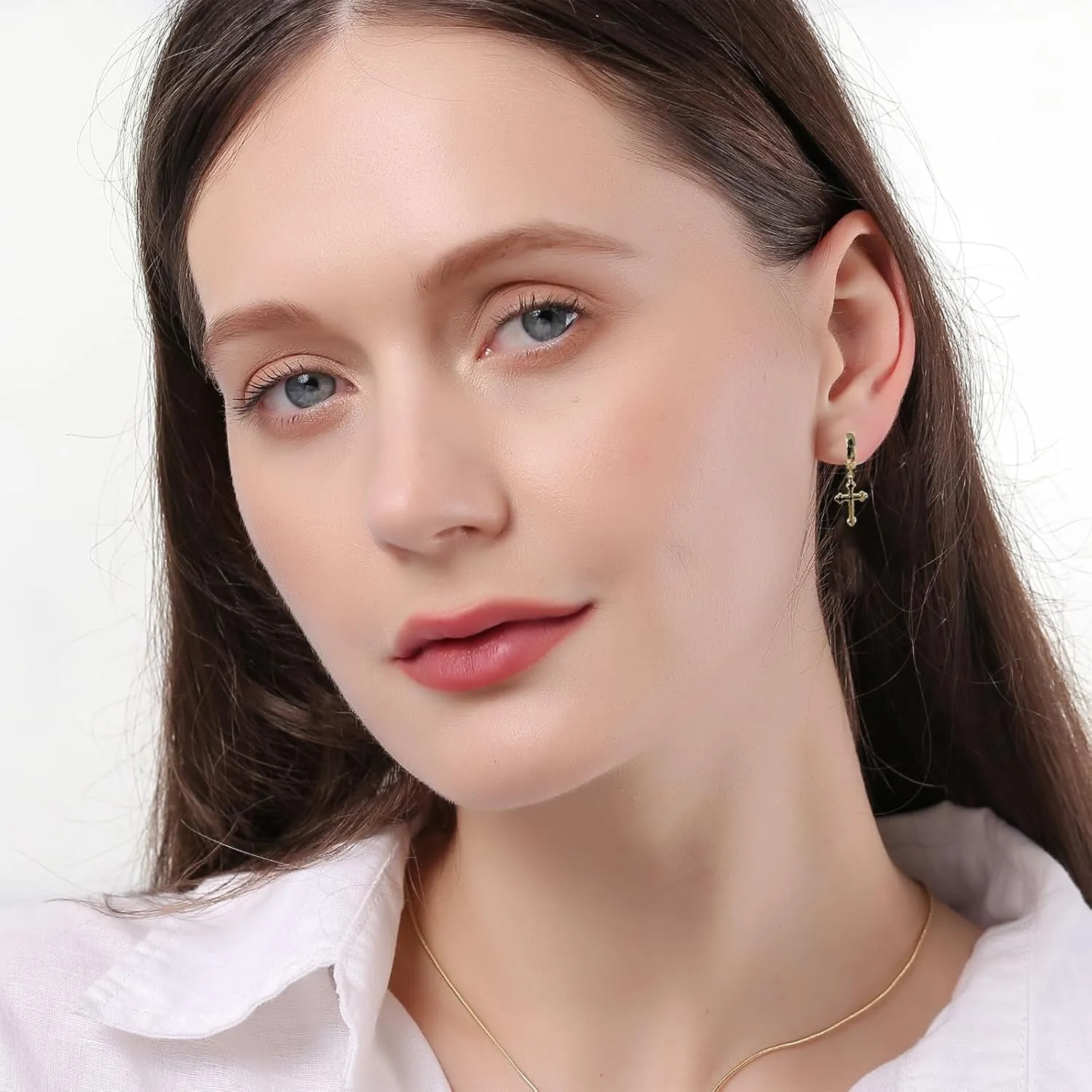 ToHeart Gold Cross Hoop Earrings for Womens Minimalist Gold Earrings Dangle Elegant Hypoallergenic Gifts